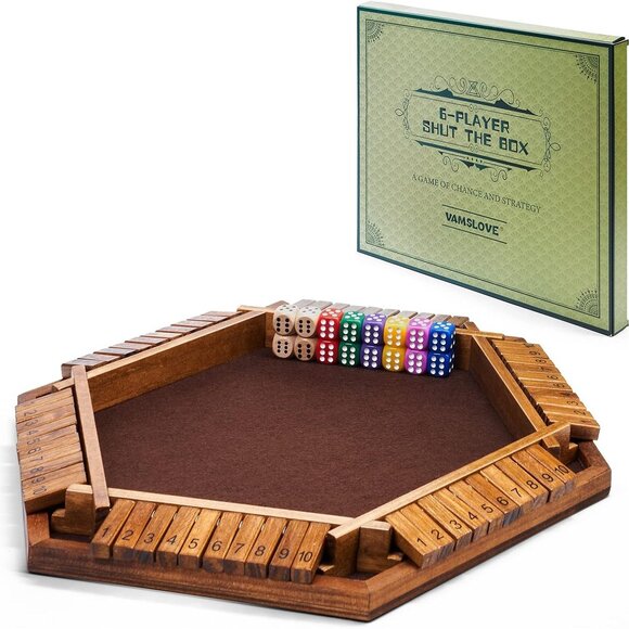 Shut The Box Game, up to 6 Players. Wooden Board Game by Vamslove. NEW & SEALED - Picture 1 of 4